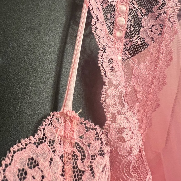 Vintage Barbizon Elegant Cotton Candy Pink Lace Trim Nightgown Set Sz Small - Picture 7 of 8